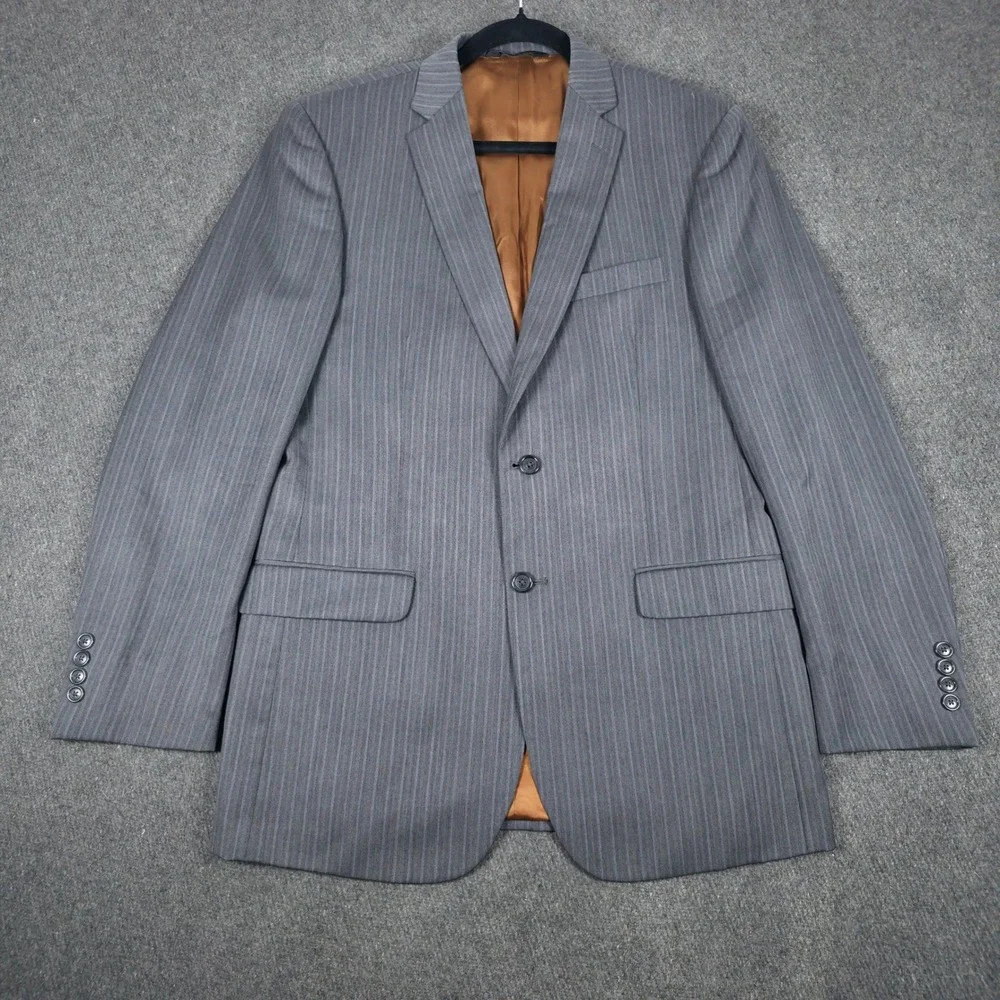 Jos A Bank Pinstripe Blazer Mens 40 Long Grey Metropolitan 100% Wool Slim Fit